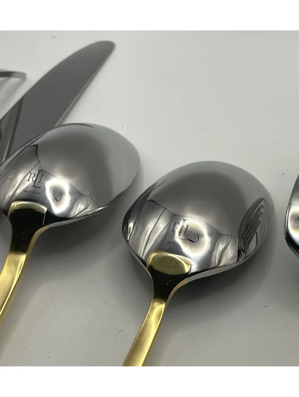 (4) Ralph Lauren PELHAM GOLD Stainless China 5pc Place Setting 20pcs